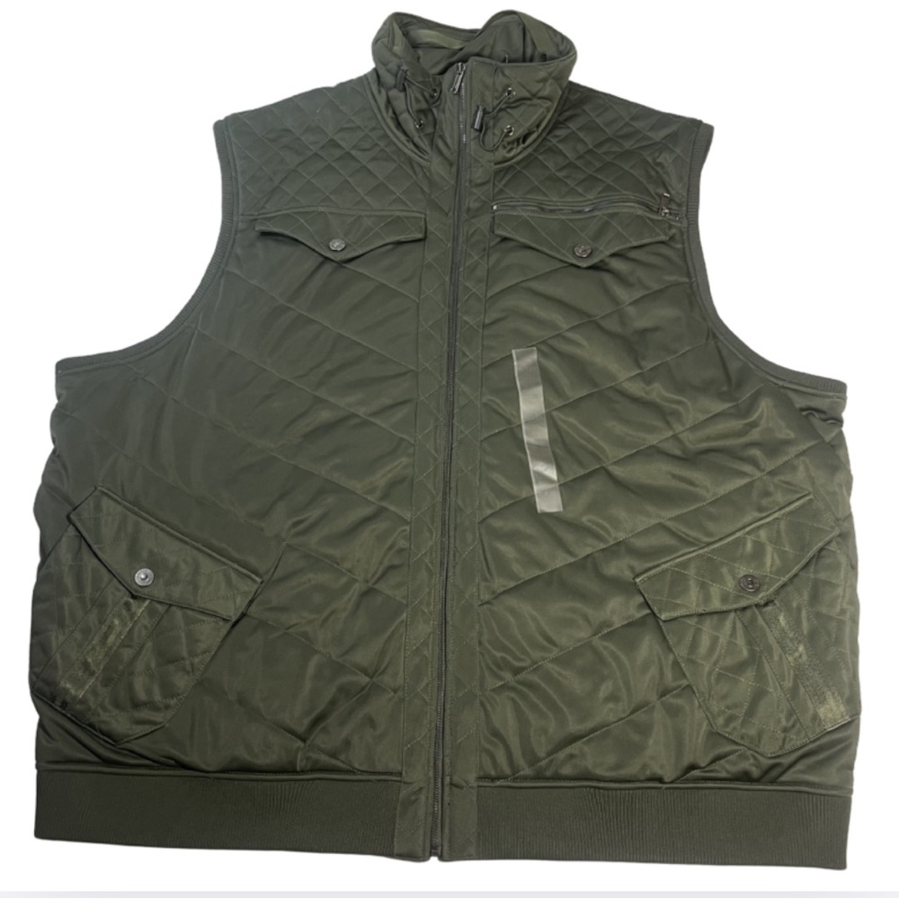 NWT Sean John Men’s 5XB Quilted Vest Olive Green Utility Military Style Big Tall